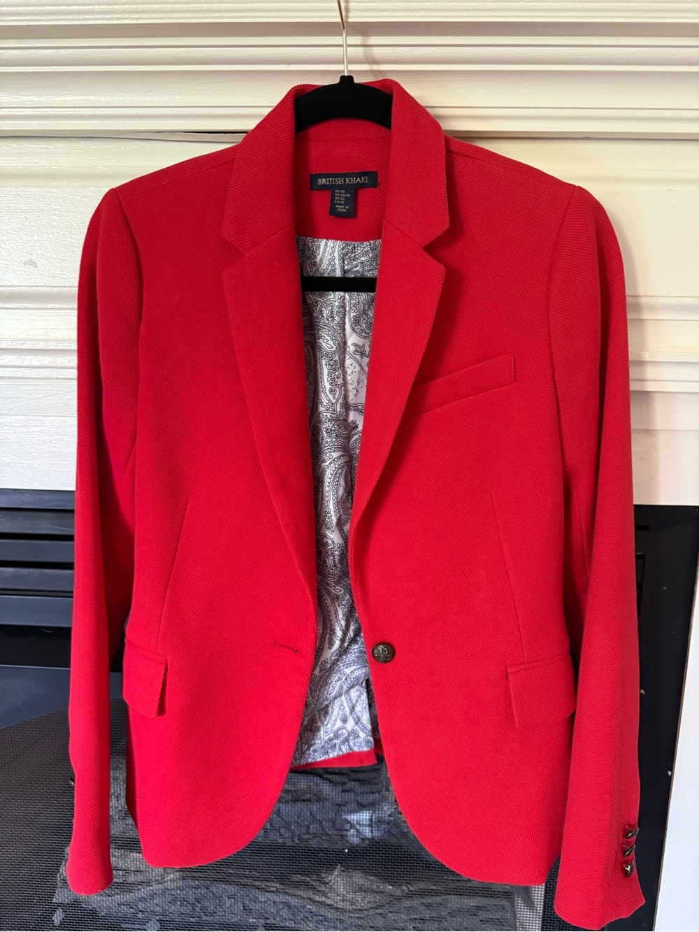 British Khaki bright red textured preppy blazer XS